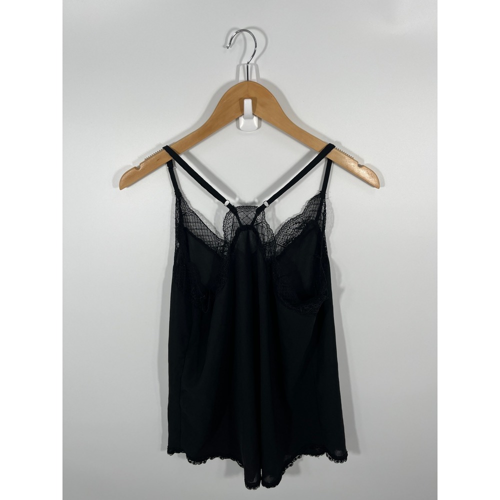Y2K Womens Cami Top M Black Lace Lightweight Chic Euro Summer Minimalist Capsule - Picture 2 of 7